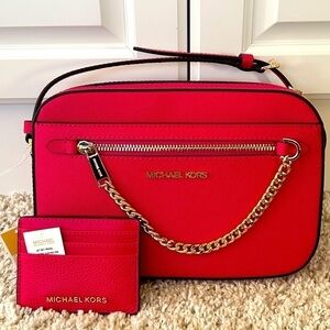 Michael Kors Jet Set Zip Chain Crossbody with Matching Card Holder